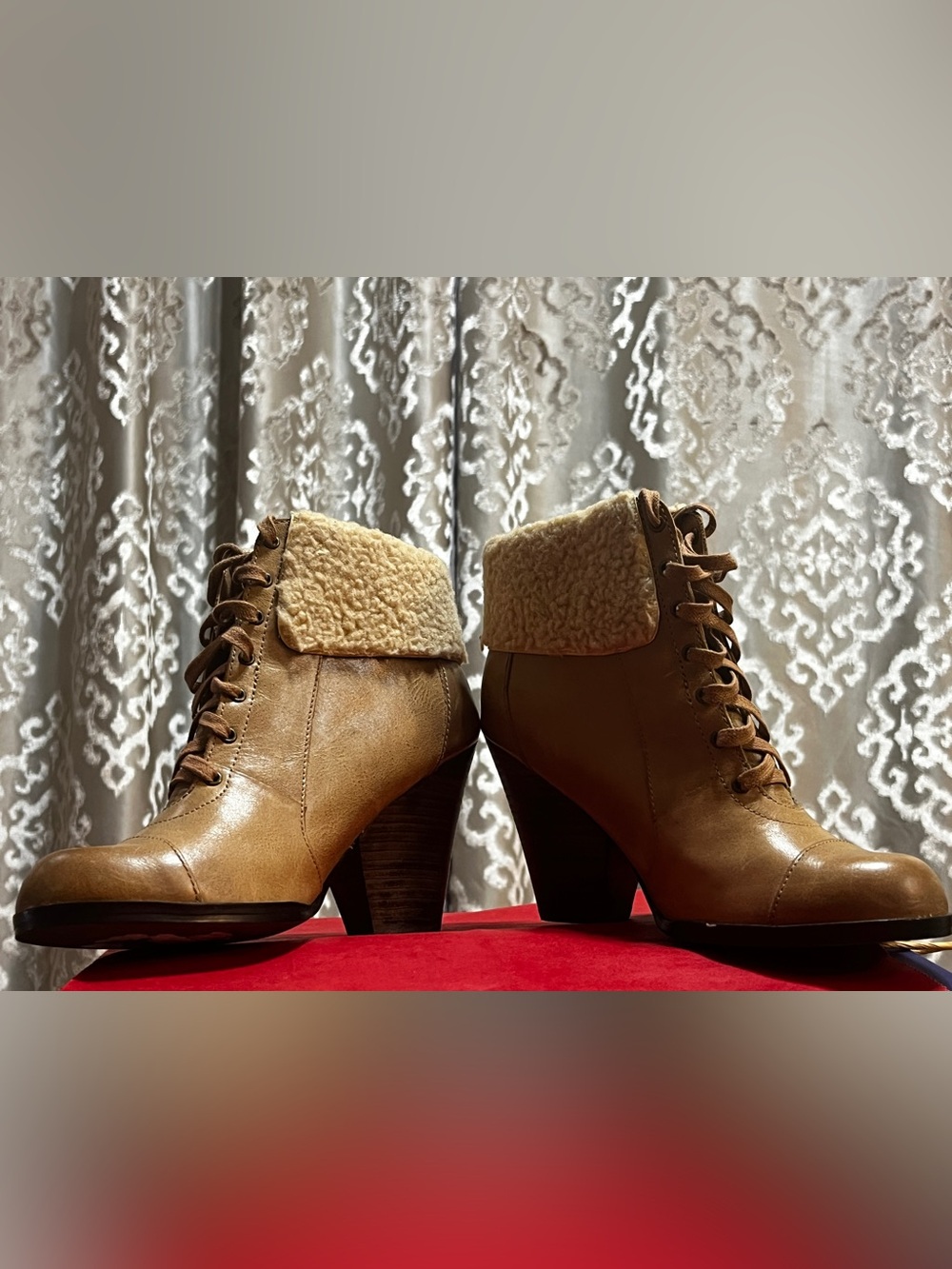 Women’s Lace-Up Tan Ankle Boots with Sherpa Collar Size 7 (EU 36.5) - Picture 4 of 8